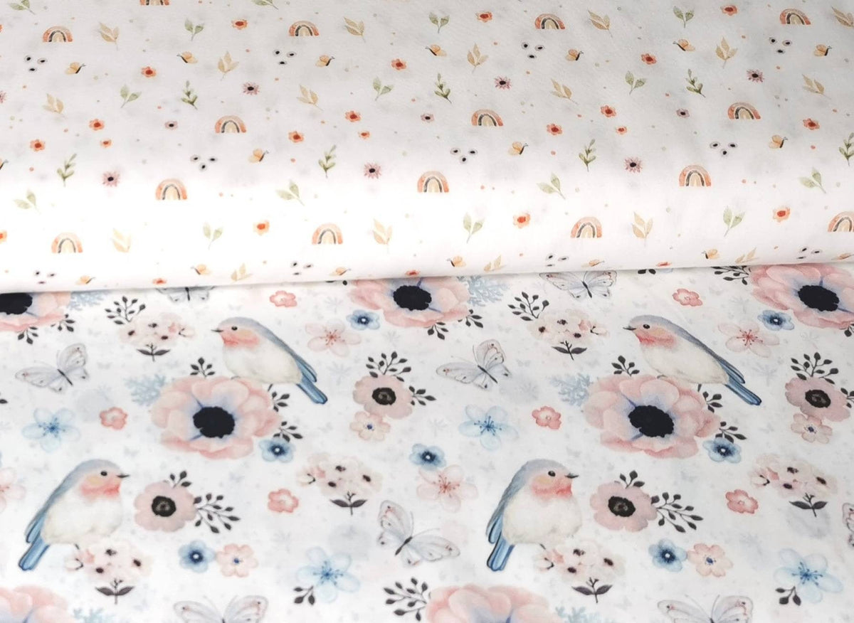 0,5 Meter Popeline 100 % Digitaldruck Vögel Regenbogen Baumwollstoff Druck Retro Meterware Stoff Baumwolle Boho