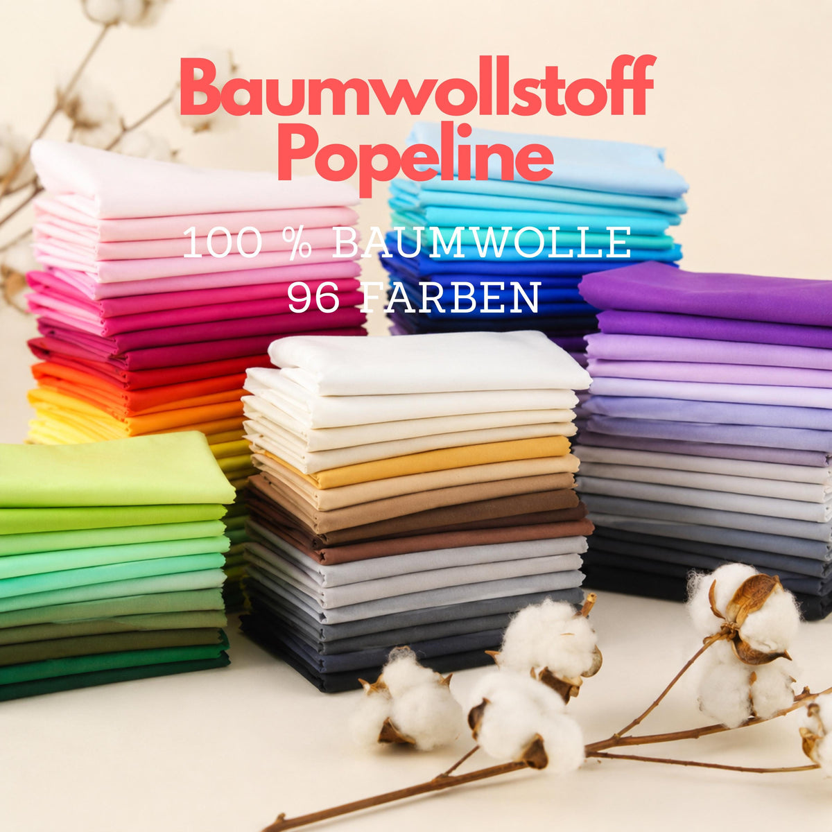 7 Euro/m Popeline Uni 73 Farben Baumwollstoff Meterware