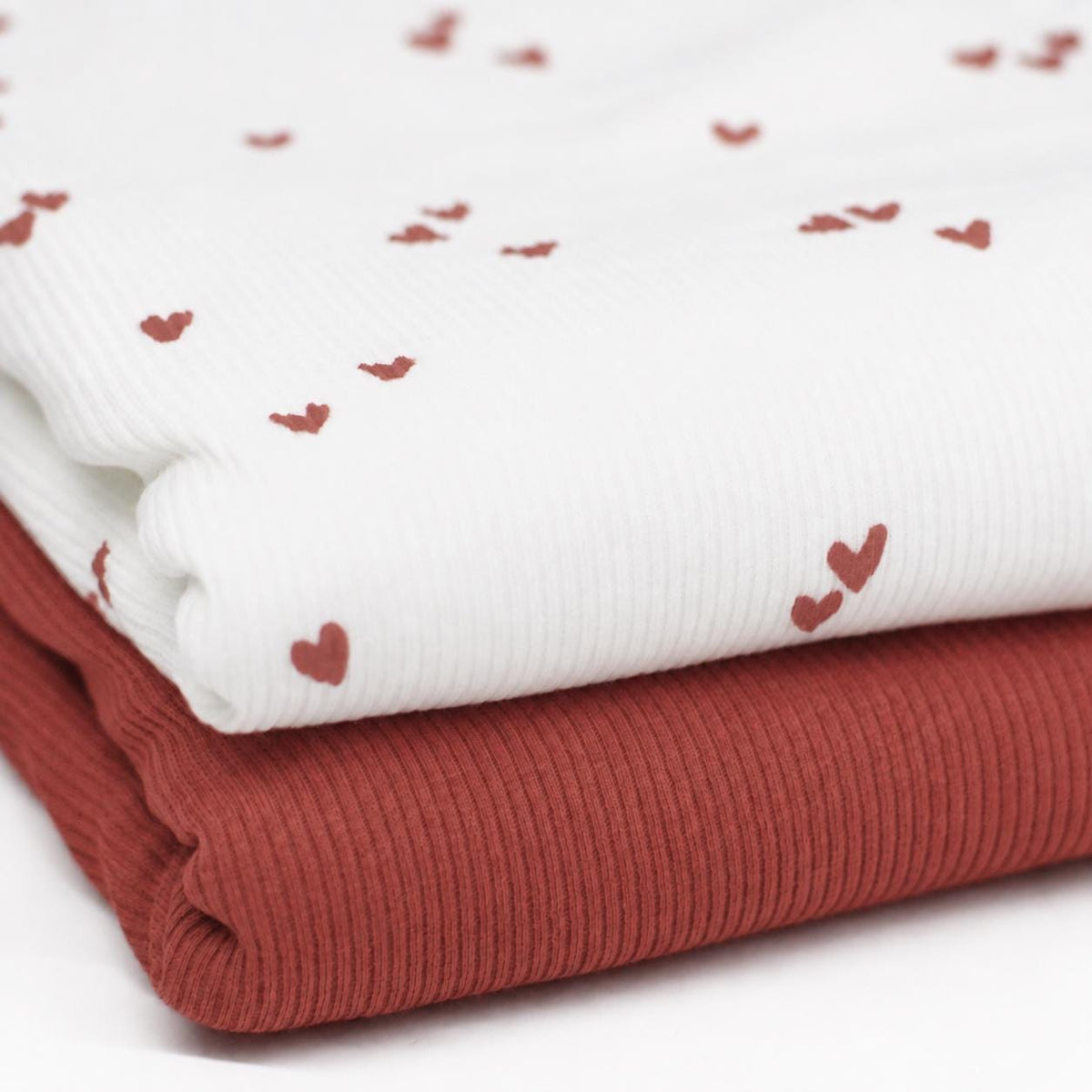 Herzen Rippstrick Jersey rost rosa | Baumwoll Jersey mit Lycra | Rib Jersey Stretch Stoff | Rippstoff Meterware Herbstfuchs Hearts Heartbeat