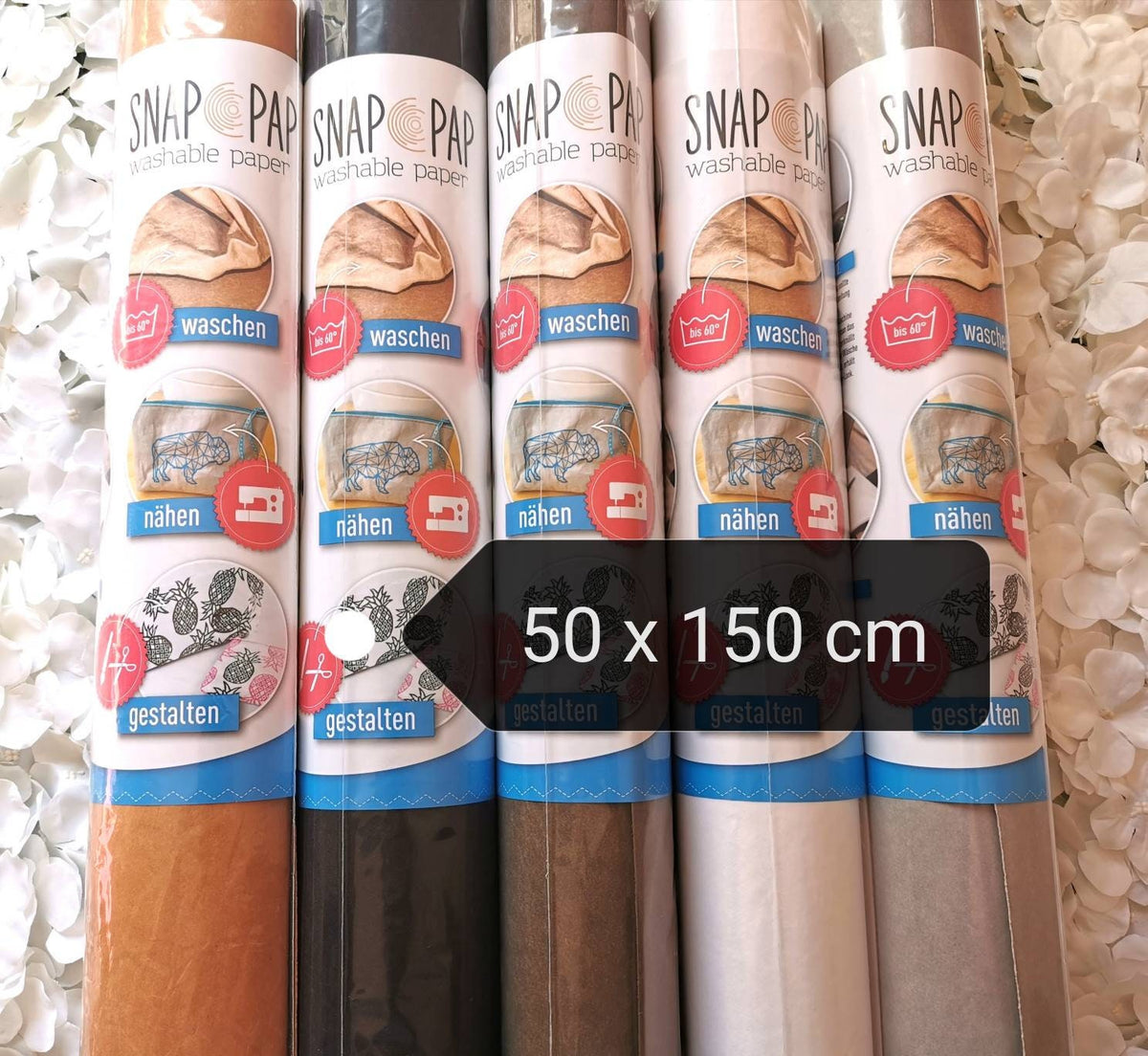 SnapPap 150 x 50cm, waschbares Papier, weiß, braun, grau, Papier in Lederoptik, vegan & waschbar - verschiedene Farben, Snap Pap