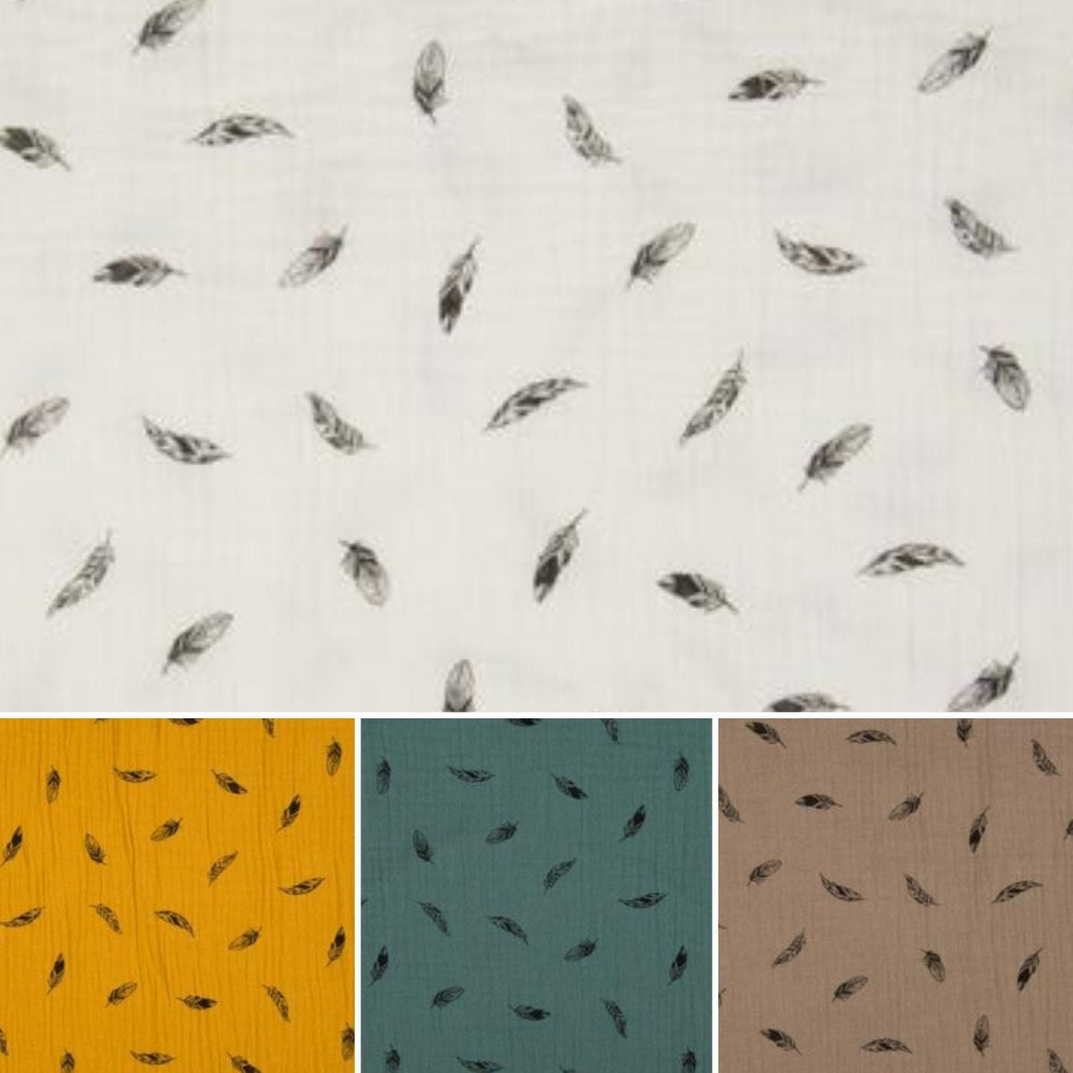 0,5 m Musselin Federn 100 % Baumwollstoff Musselinstoff Gauze Meterware ecru senf gelb taupe dark mint grün Babystoff Öko-Tex 100 Baumwolle