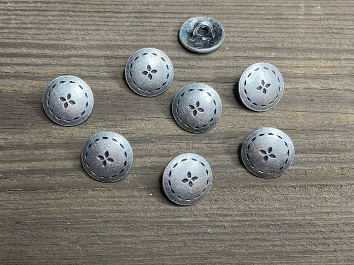 Dirndlknöpfe metall rund 15 mm - Trachtenknöpfe Metallknöpfe Ösenknöpfe altsilber silber Dirndlknopf Trachtenknopf