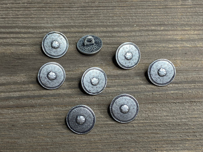 Dirndlknöpfe metall rund 14 mm - Trachtenknöpfe Metallknöpfe Ösenknöpfe altsilber silber Dirndlknopf Trachtenknopf