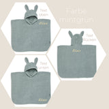 Badeponcho personalisiert für Kinder mit Hasenohren 1-4 Jahre Frottee individuell bestickt Poncho