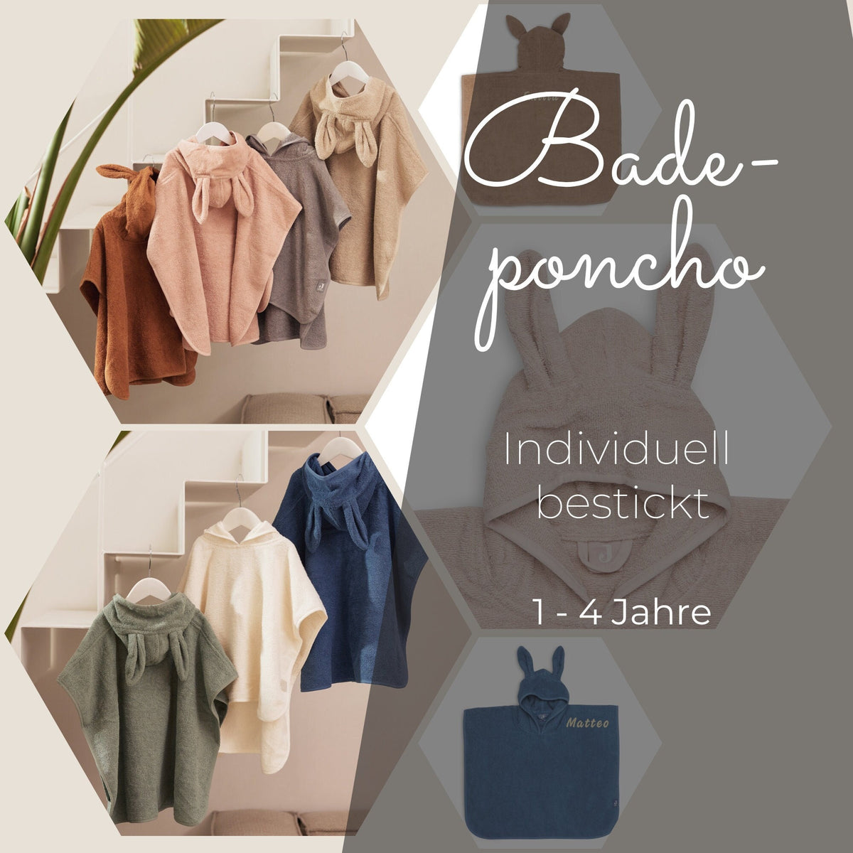 Badeponcho personalisiert für Kinder mit Hasenohren 1-4 Jahre Frottee individuell bestickt Poncho
