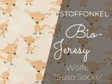 17 Euro/m Bio Jersey STOFFONKEL mit Muster Meterware Fuchs Wolf Suso Socke peach