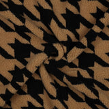 Teddystoff mit Leo/Leopardenmuster und mit Hahnentrittmuster Teddy Mantel- und Jackenstoff Pied de Poule Fur braun schwarz camél