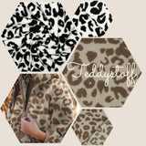 Teddystoff mit Leo/Leopardenmuster Teddy Mantel- und Jackenstoff weiß schwarz camél beige Leomuster