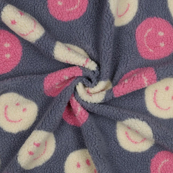 Teddystoff Retro mit Smileys / Mantel- und Jackenstoff Rucksack Smiley