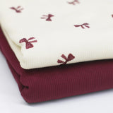 Schleifen Rippstrick Jersey Stoff bordeaux | Baumwoll Jersey mit Lycra | Rib Jersey Stretch Stoff | Rippstoff Meterware | Schleifchen