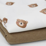 Bären Rippstrick Jersey Stoff Teddy | Baumwoll Jersey mit Lycra | Rib Jersey Stretch Stoff | Rippstoff Meterware | Teddybären
