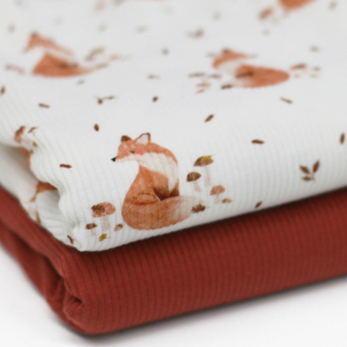 Füchse Rippstrick Jersey Fuchs | Baumwoll Jersey mit Lycra | Rib Jersey Stretch Stoff | Rippstoff Meterware Herbstfuchs Herbst Pilze Wald