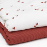Herzen Rippstrick Jersey rost rosa | Baumwoll Jersey mit Lycra | Rib Jersey Stretch Stoff | Rippstoff Meterware Herbstfuchs Hearts Heartbeat