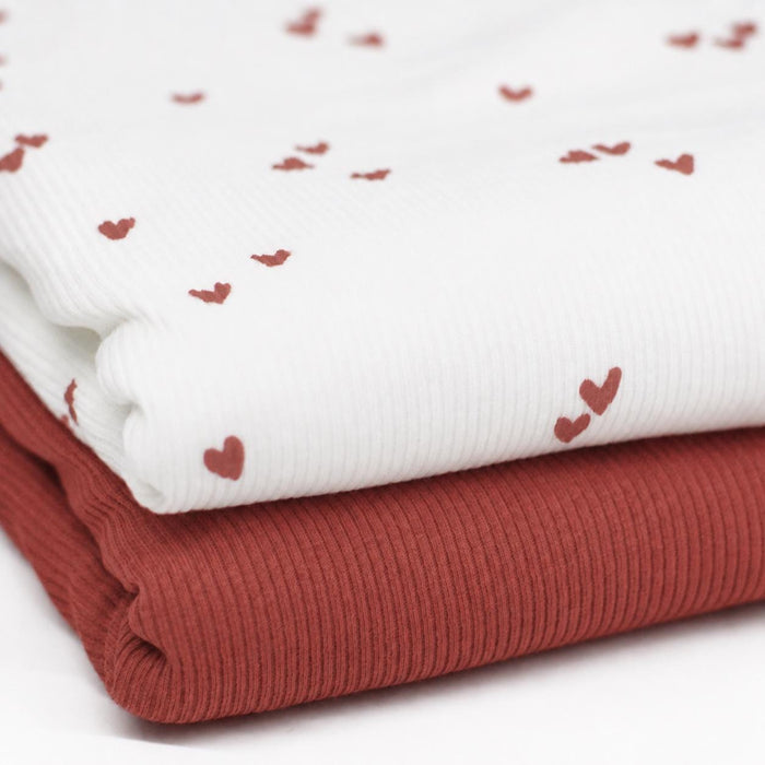 Herzen Rippstrick Jersey rost rosa | Baumwoll Jersey mit Lycra | Rib Jersey Stretch Stoff | Rippstoff Meterware Herbstfuchs Hearts Heartbeat